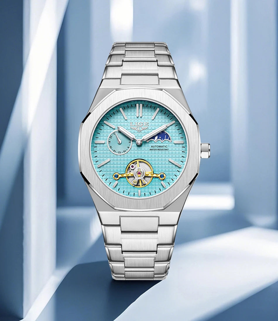 LIGE 2025 New Mechanical Watches Men Fashion Luxury Automatic Mens Watch Waterproof Luminous Tourbillon Wristwatch Reloj Hombre