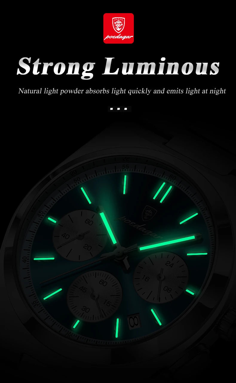 POEDAGAR Luxury Man Quartz Watch Waterproof Luminous Date Chronograph Watches For Men Stainless Steel Fashion Men's Watch Reloj
