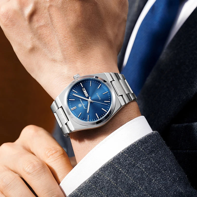 PENGAGAR Luxury Quartz Man Wristwatch Sport Men Watches Waterproof Luminous Date Week Stainless Steel Men's Watch Male Reloj+box