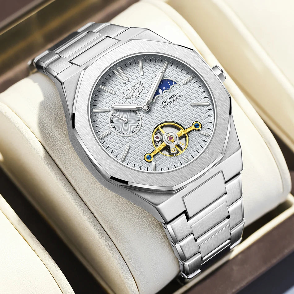 LIGE 2025 New Mechanical Watches Men Fashion Luxury Automatic Mens Watch Waterproof Luminous Tourbillon Wristwatch Reloj Hombre