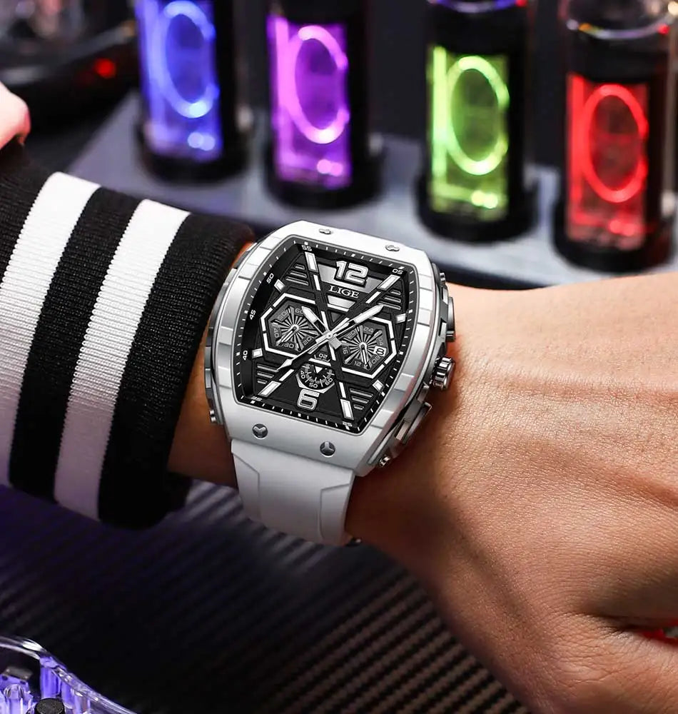 LIGE Men Watch Fashion Luxury Waterproof Quartz Wristwatch Luminous Casual Sports Silicone Strap Clock Auto Date Man Watches+Box