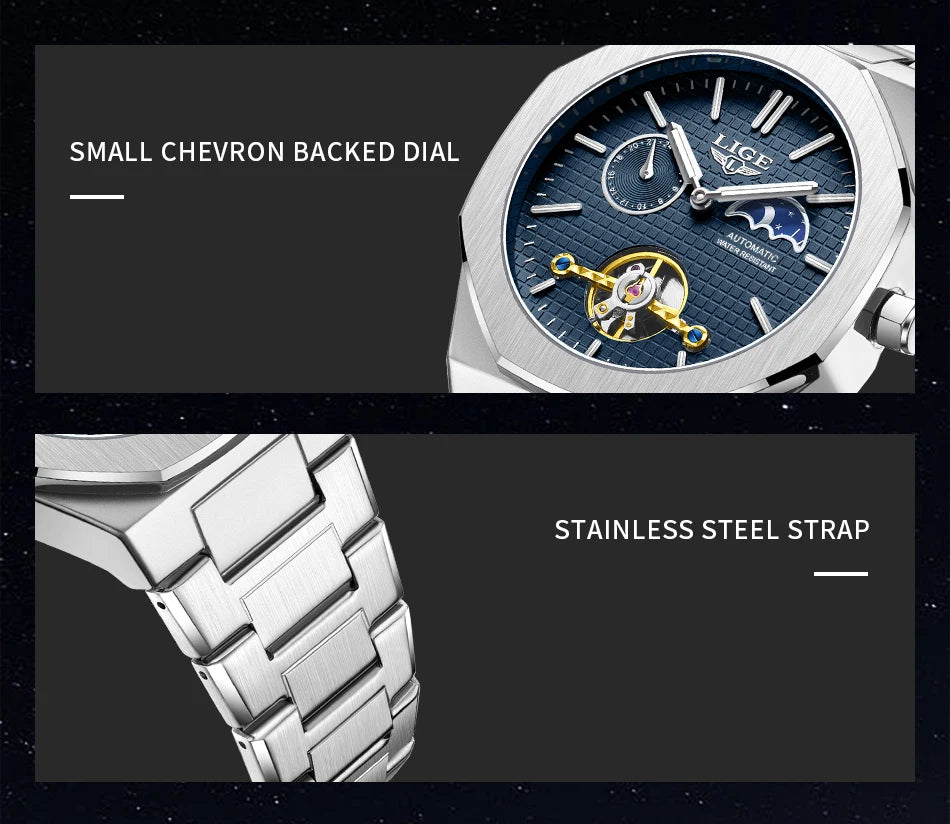 LIGE 2025 New Mechanical Watches Men Fashion Luxury Automatic Mens Watch Waterproof Luminous Tourbillon Wristwatch Reloj Hombre