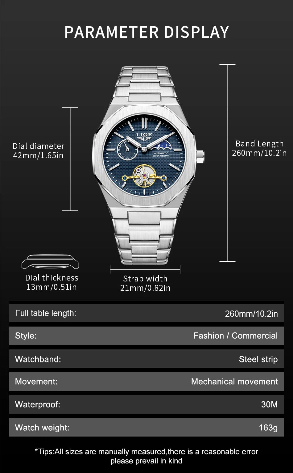 LIGE 2025 New Mechanical Watches Men Fashion Luxury Automatic Mens Watch Waterproof Luminous Tourbillon Wristwatch Reloj Hombre