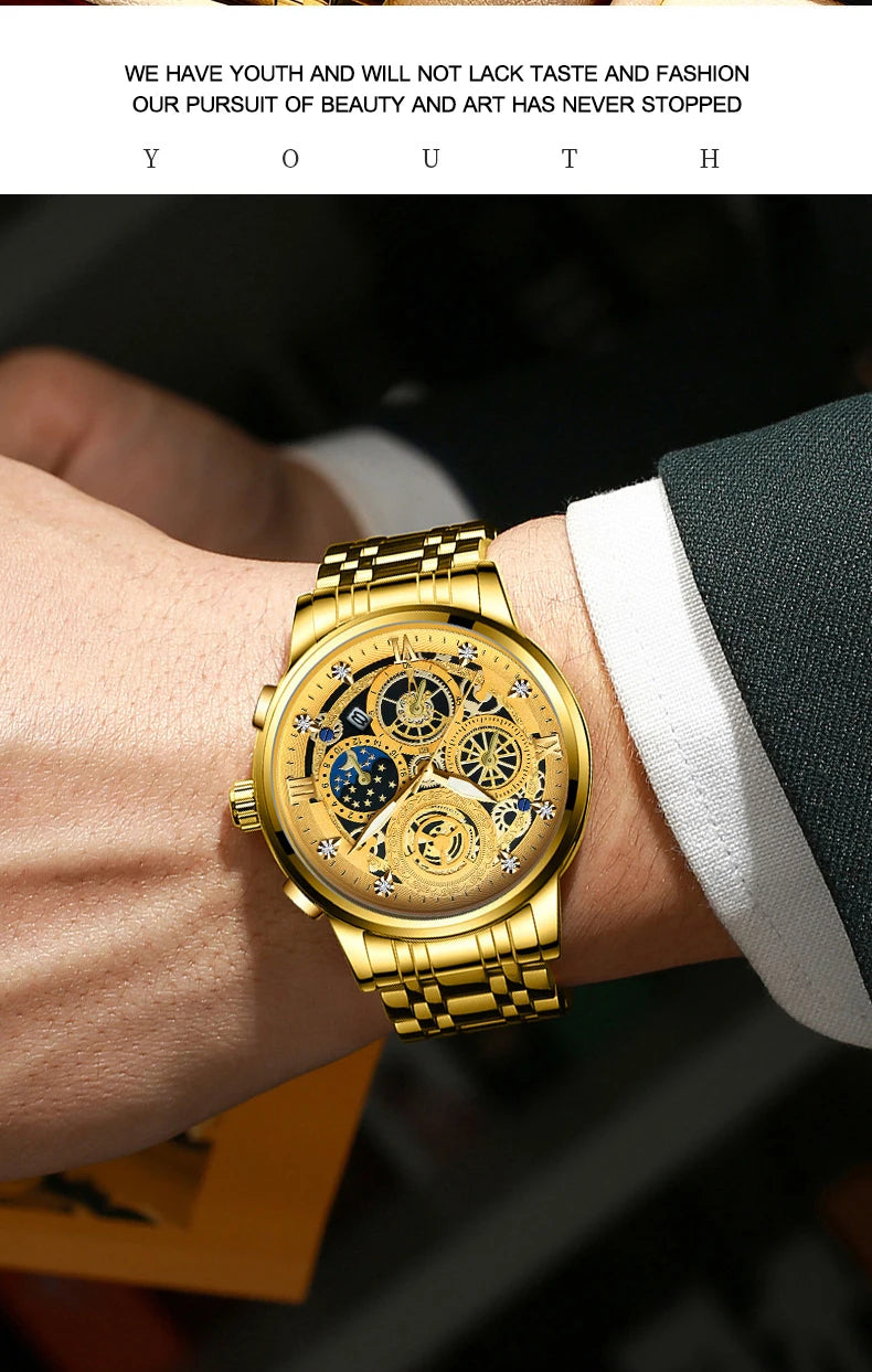 BINBOND B4010 Fashion Casual Quartz Men Watch Stainless Steel Strap Luxury Dial Luminous 30M Waterproof Business Men Wristwatch