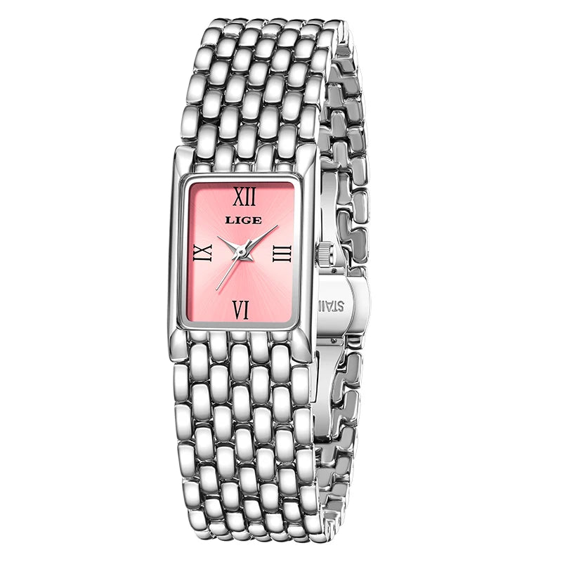 LIGE 2025 New Gold Women's Watch Luxury Quartz Watch Stainless Steel Bracelet Retro Fashion 30M Waterproof Watch for Women reloj