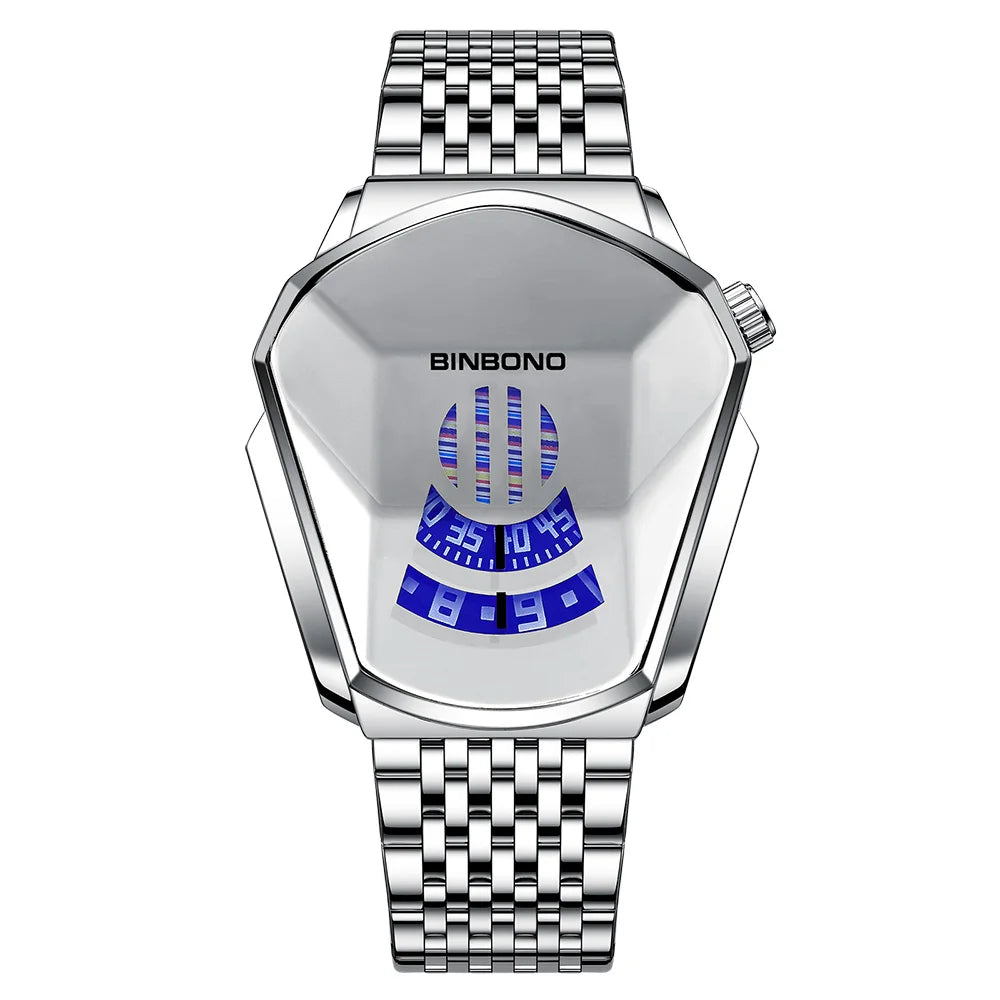 Binbond Top Luxury Brand Trend Cool Men's Wrist Watch Stainless Steel Technology Fashion Quartz Watch For Men JiChe01
