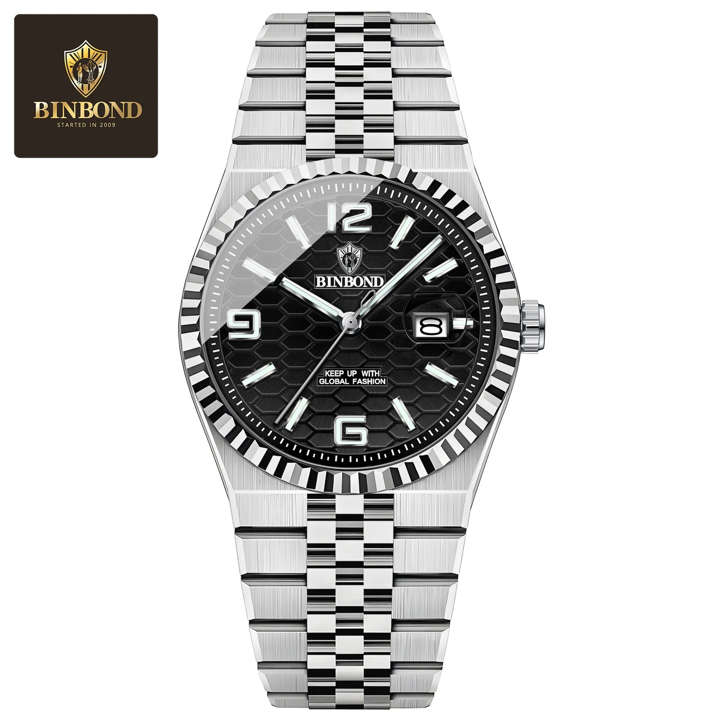 BINBOND Top Brand Luxury Men Quartz Watches Original Watch for Man Waterproof Luminous Date Week Stainless Steel Wristwatch Male