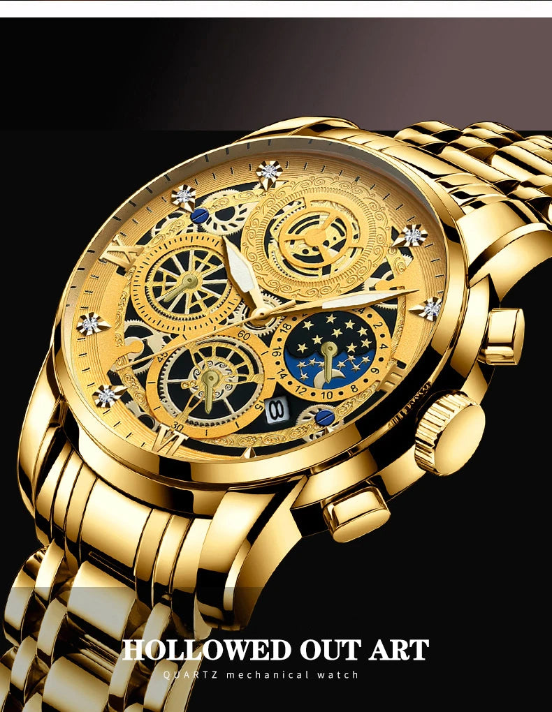 BINBOND B4010 Fashion Casual Quartz Men Watch Stainless Steel Strap Luxury Dial Luminous 30M Waterproof Business Men Wristwatch