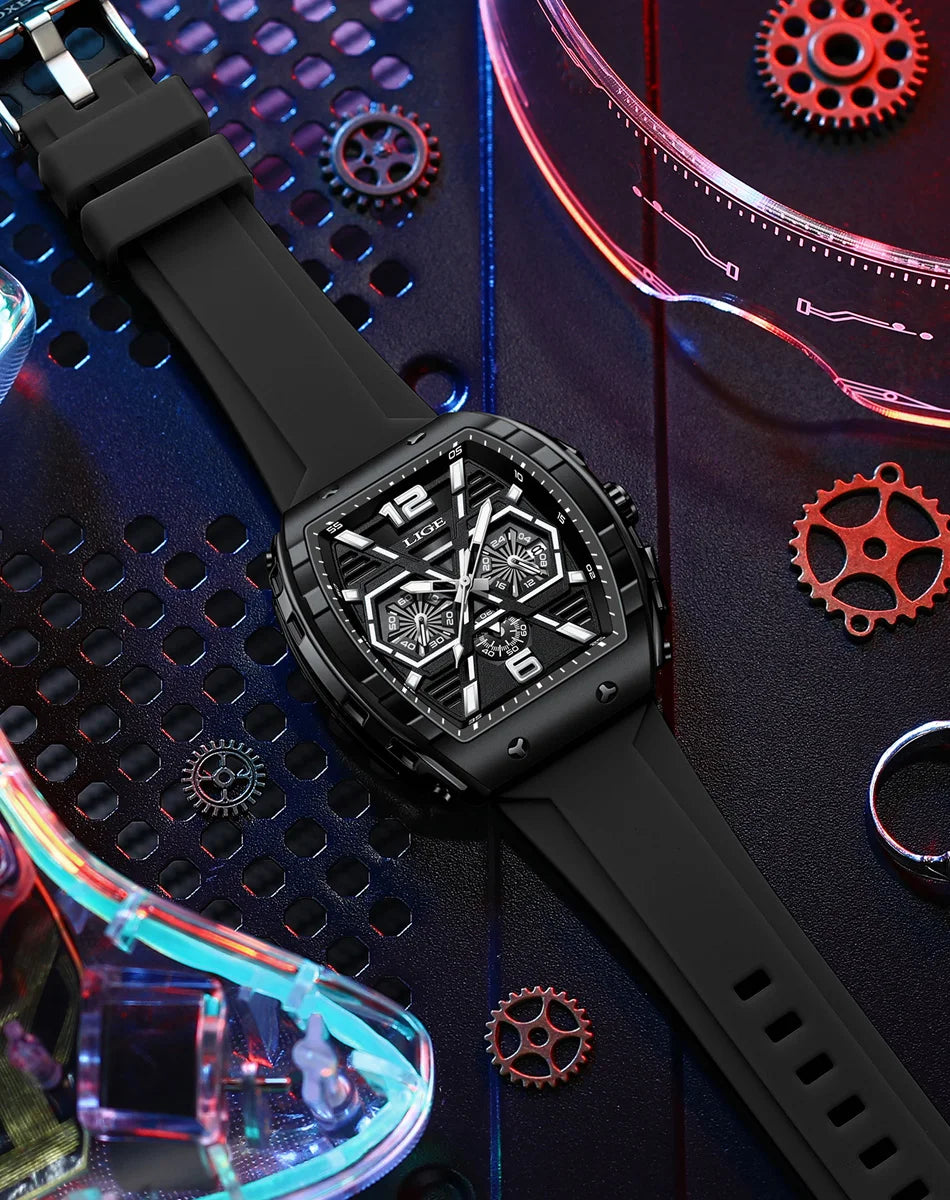 LIGE Men Watch Fashion Luxury Waterproof Quartz Wristwatch Luminous Casual Sports Silicone Strap Clock Auto Date Man Watches+Box