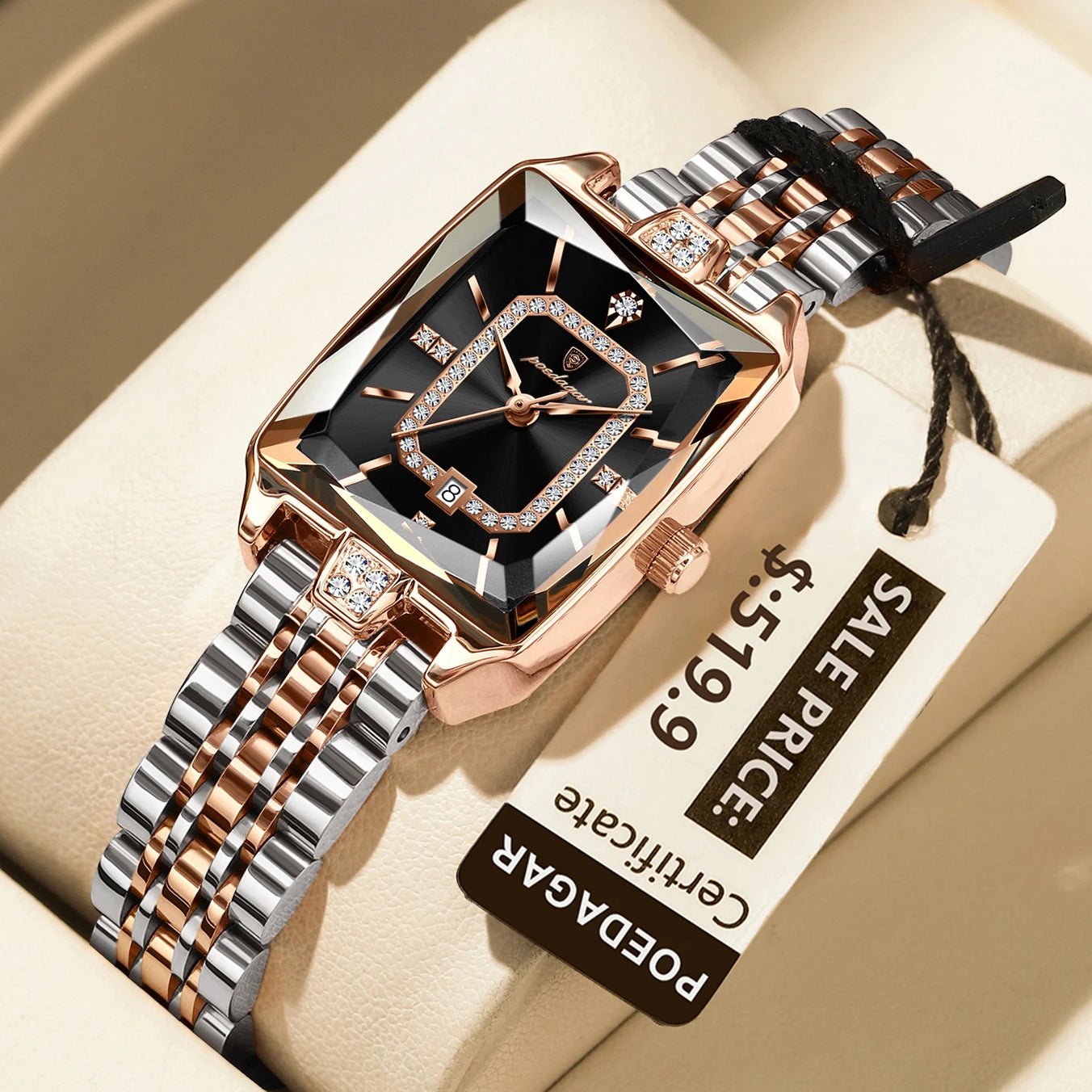 POEDAGAR Luxury Watch For Woman Elegant Waterproof Calendar Ladies Watch Rectangle Stainless Steel Quartz Women's Watches Female