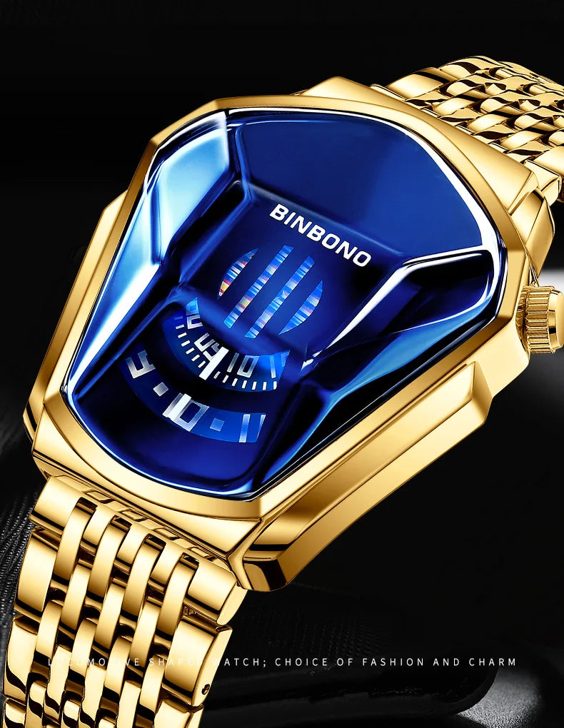 Binbond Top Luxury Brand Trend Cool Men's Wrist Watch Stainless Steel Technology Fashion Quartz Watch For Men JiChe01
