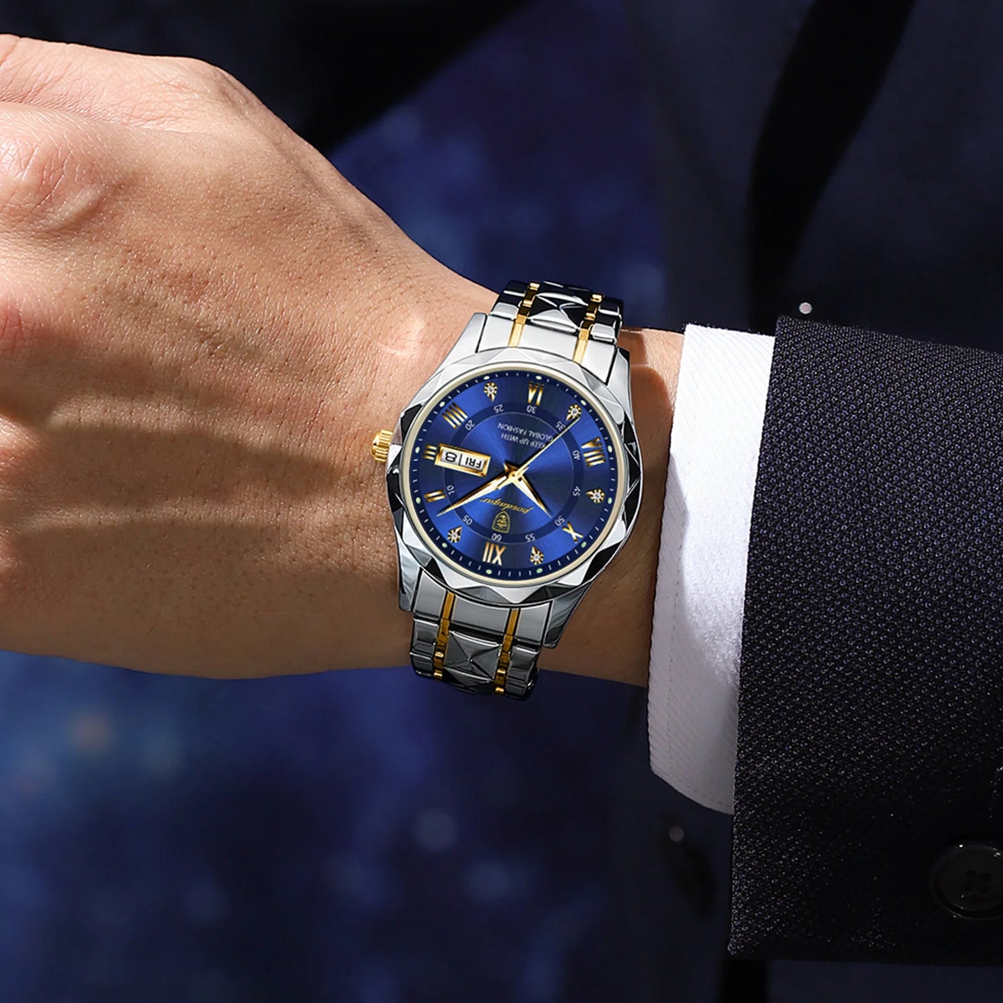 POEDAGAR Top Brand Luxury Men's Watches Waterproof Luminous Calendar Week Watch For Man Casual Stainless Steel Quartz Men Watch