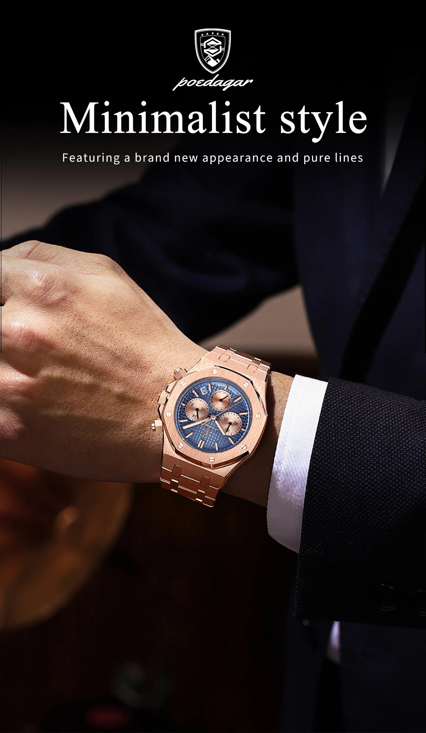 POEDAGAR Original Luxury Men's Watches Date Chronograph Stainless Steel Quartz Watch Waterproof Luminous Fashion Man Wristwatch