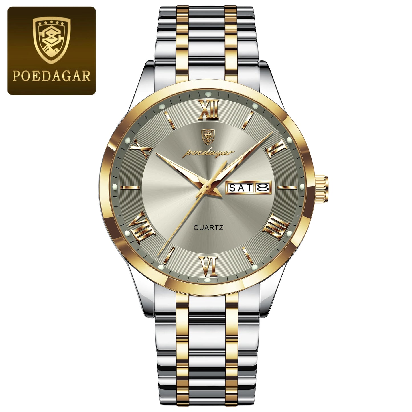 POEDAGAR Luxury Casual Watch For Man Date Week Waterproof Luminous Stainless Steel Men Watch Sport Quartz Men's Watches Male+Box