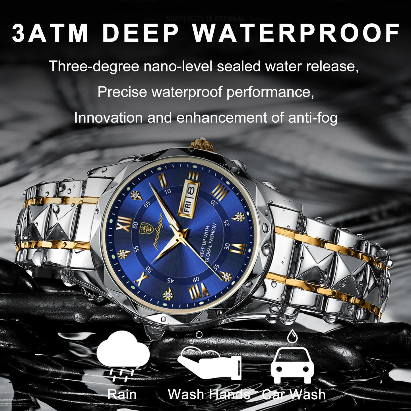 POEDAGAR Top Brand Luxury Men's Watches Waterproof Luminous Calendar Week Watch For Man Casual Stainless Steel Quartz Men Watch