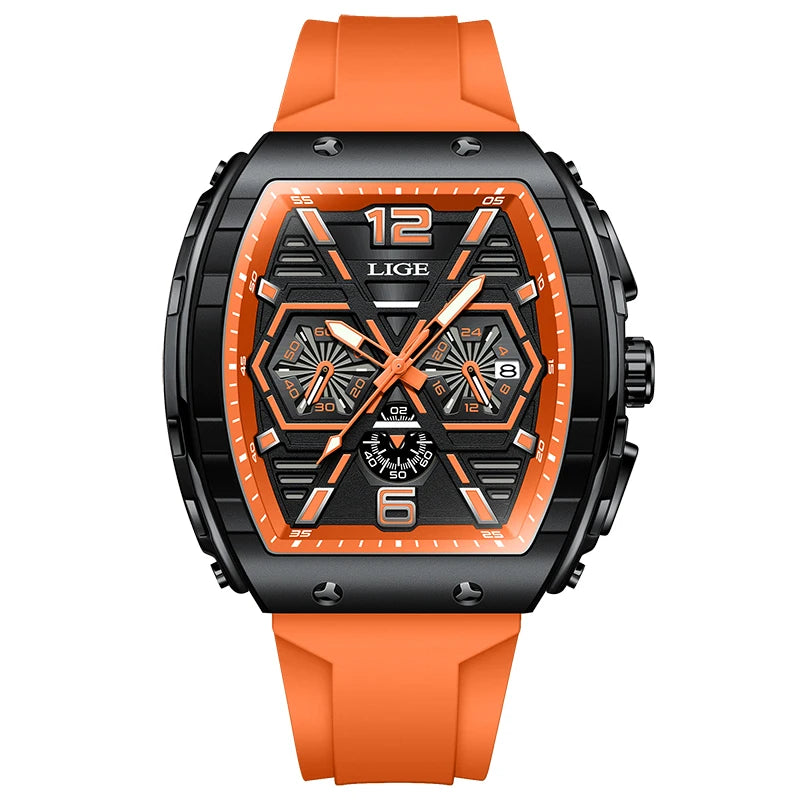LIGE Men Watch Fashion Luxury Waterproof Quartz Wristwatch Luminous Casual Sports Silicone Strap Clock Auto Date Man Watches+Box