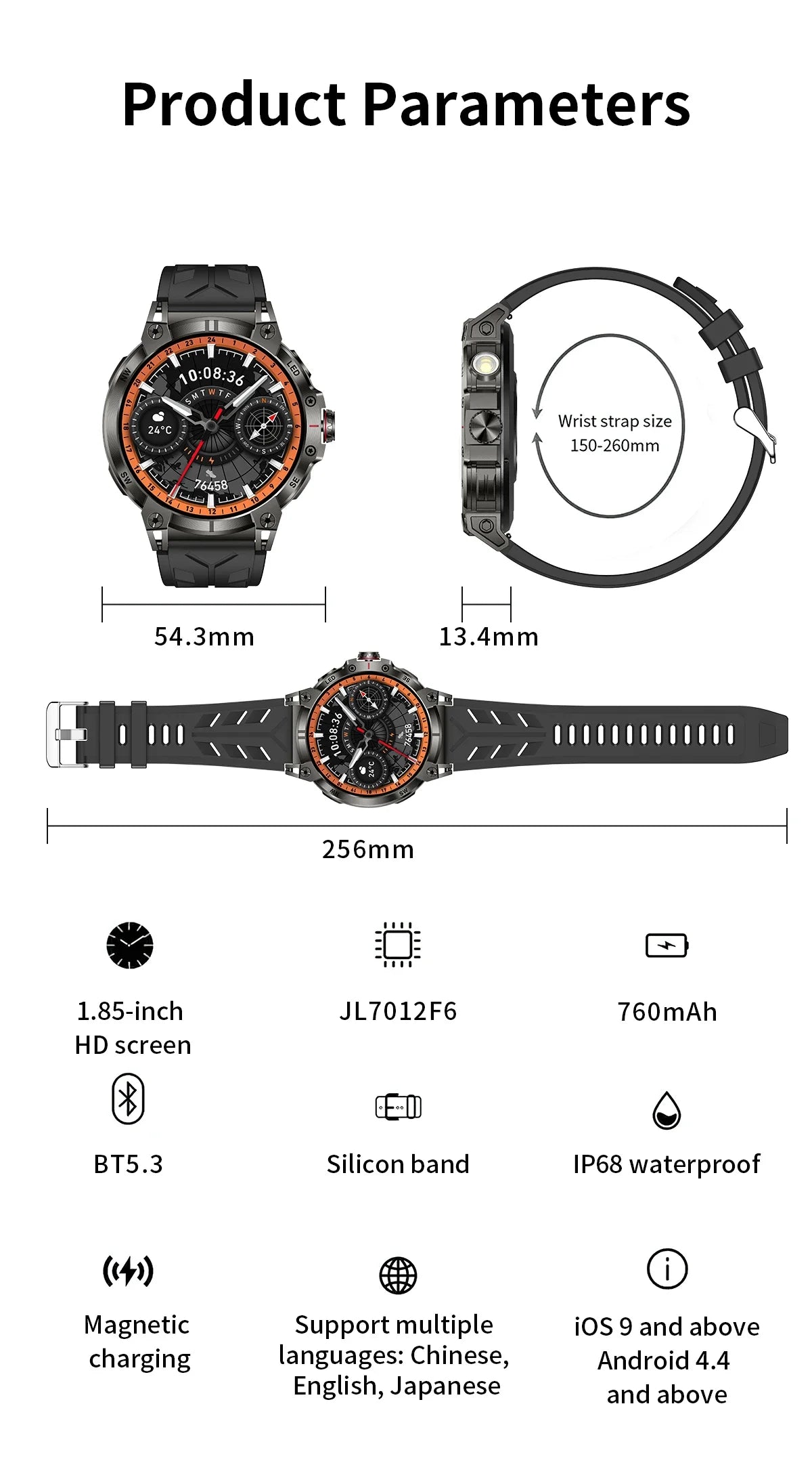Xiaomi 760mAh Large Battery Outdoor Smart Watch Men 1.85 inch HD Screen GPS Compass Bluetooth Call IP68 Waterproof Smartwatch