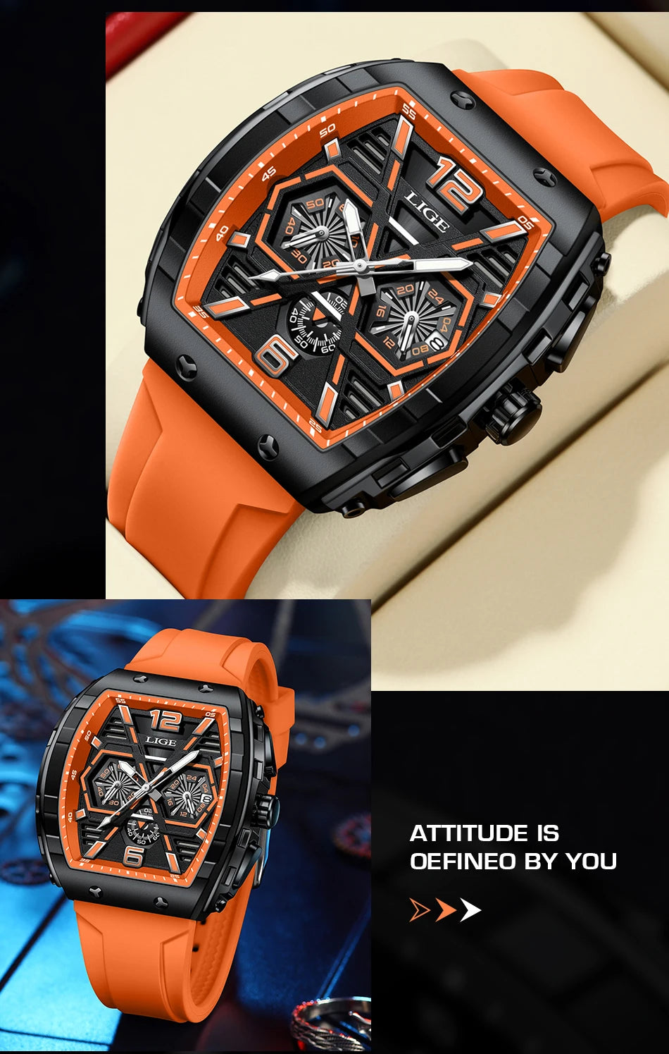 LIGE Men Watch Fashion Luxury Waterproof Quartz Wristwatch Luminous Casual Sports Silicone Strap Clock Auto Date Man Watches+Box
