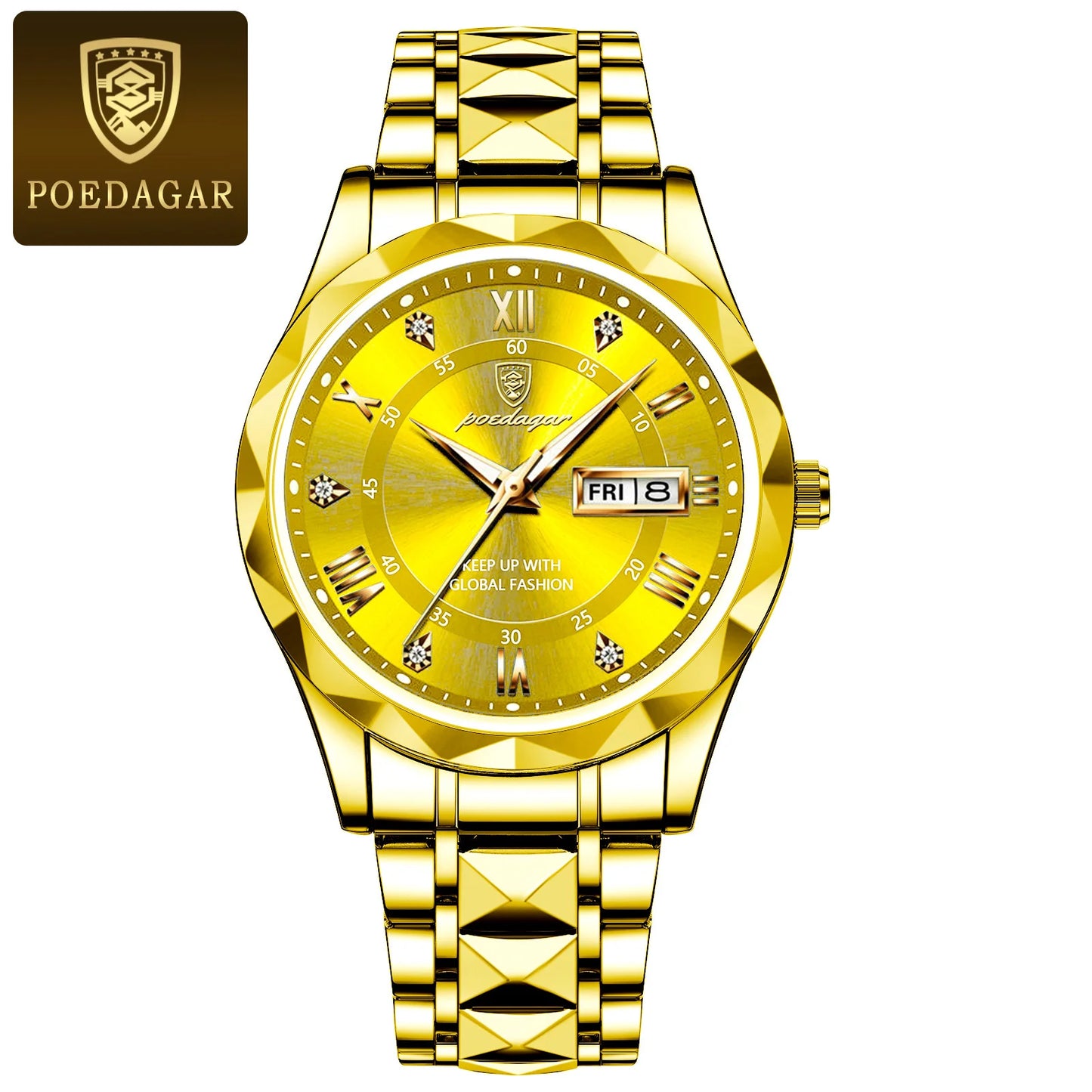 POEDAGAR Top Brand Luxury Men's Watches Waterproof Luminous Calendar Week Watch For Man Casual Stainless Steel Quartz Men Watch