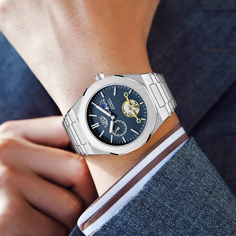 LIGE 2025 New Mechanical Watches Men Fashion Luxury Automatic Mens Watch Waterproof Luminous Tourbillon Wristwatch Reloj Hombre