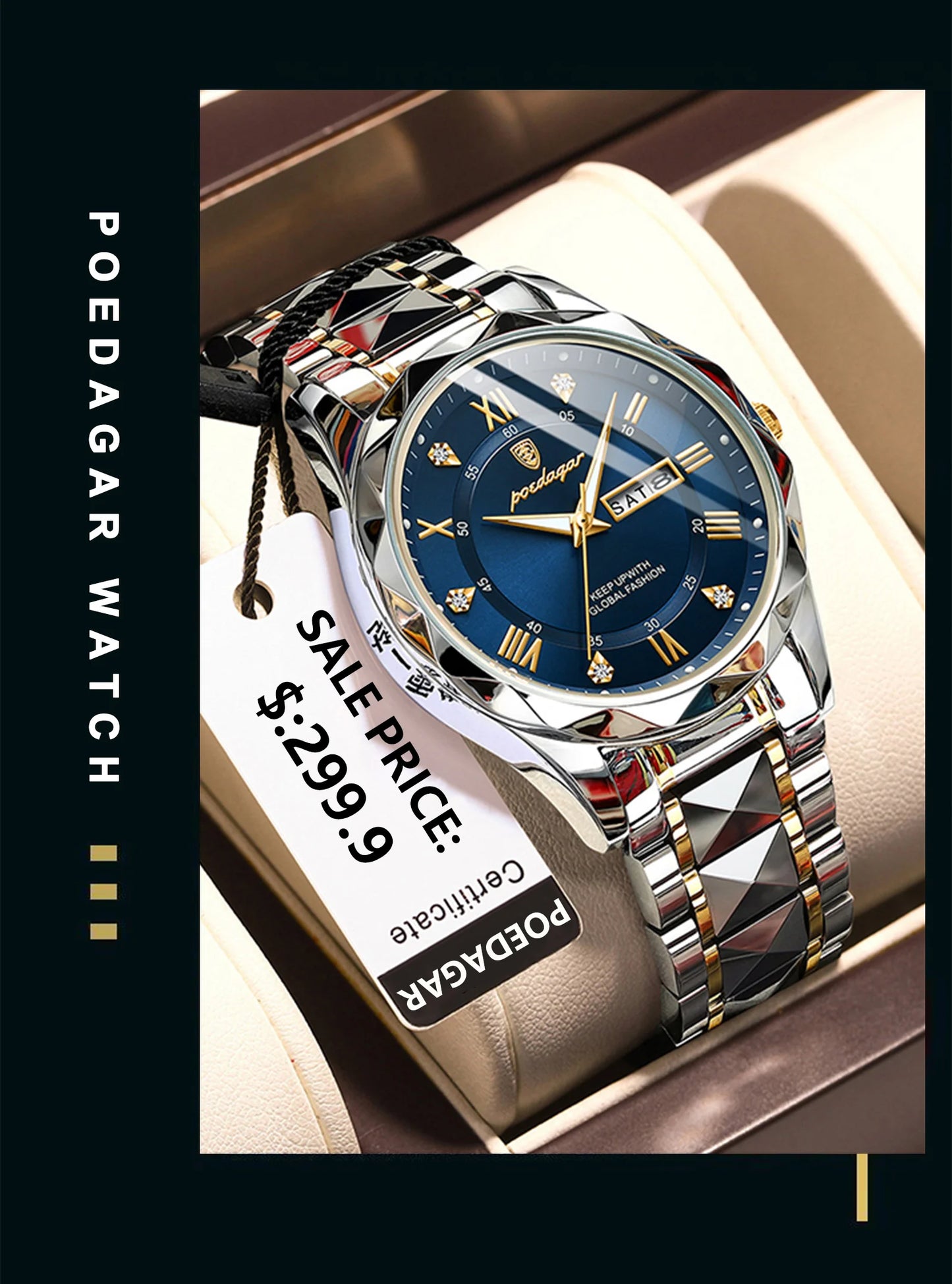 POEDAGAR Top Brand Luxury Men's Watches Waterproof Luminous Calendar Week Watch For Man Casual Stainless Steel Quartz Men Watch