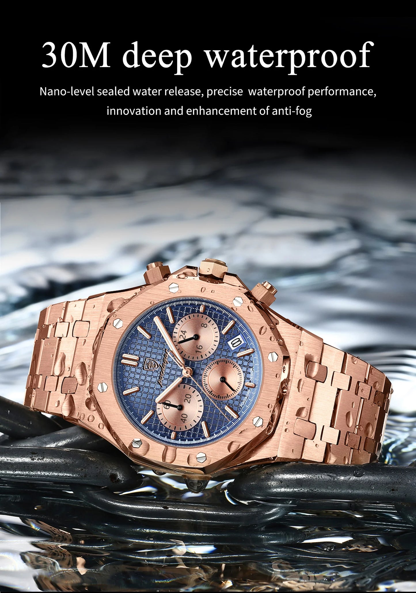 POEDAGAR Original Luxury Men's Watches Date Chronograph Stainless Steel Quartz Watch Waterproof Luminous Fashion Man Wristwatch