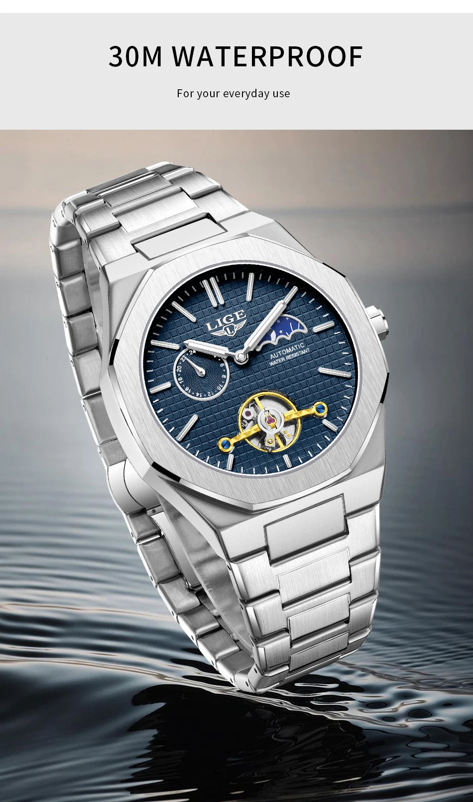 LIGE 2025 New Mechanical Watches Men Fashion Luxury Automatic Mens Watch Waterproof Luminous Tourbillon Wristwatch Reloj Hombre