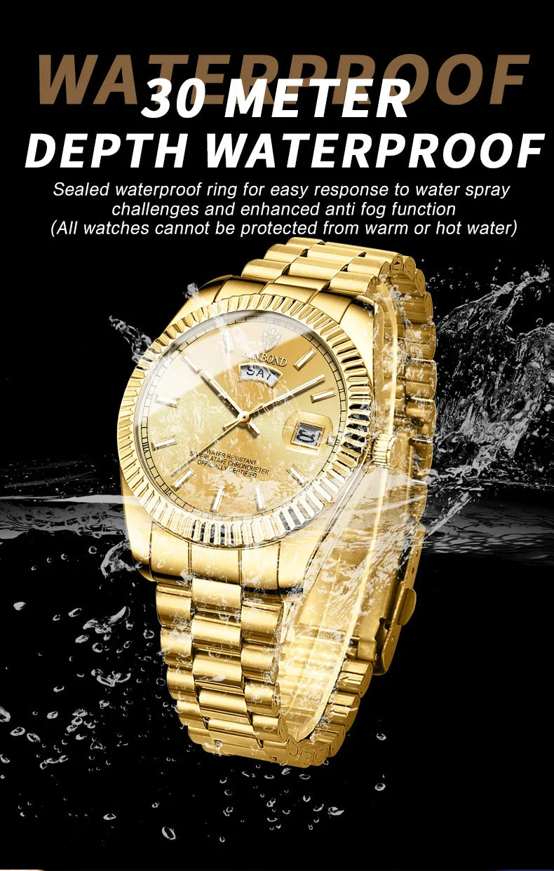 BINBOND Mens Quartz Watch Top Brand Sports Quartz Mens Watches Stainless Steel Waterproof Date Week Wristwatch Men Relogio