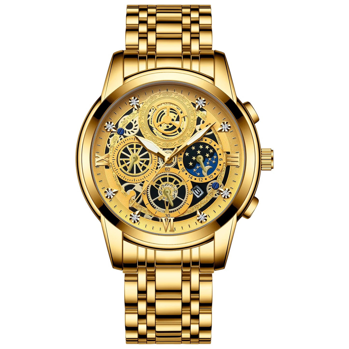 BINBOND B4010 Fashion Casual Quartz Men Watch Stainless Steel Strap Luxury Dial Luminous 30M Waterproof Business Men Wristwatch