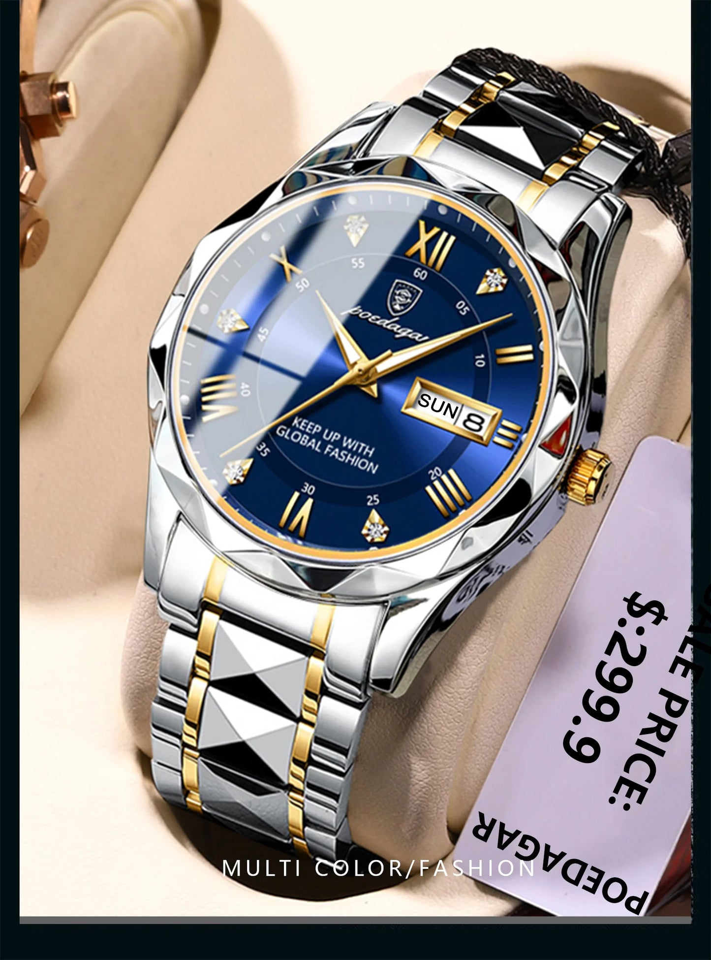 POEDAGAR Top Brand Luxury Men's Watches Waterproof Luminous Calendar Week Watch For Man Casual Stainless Steel Quartz Men Watch