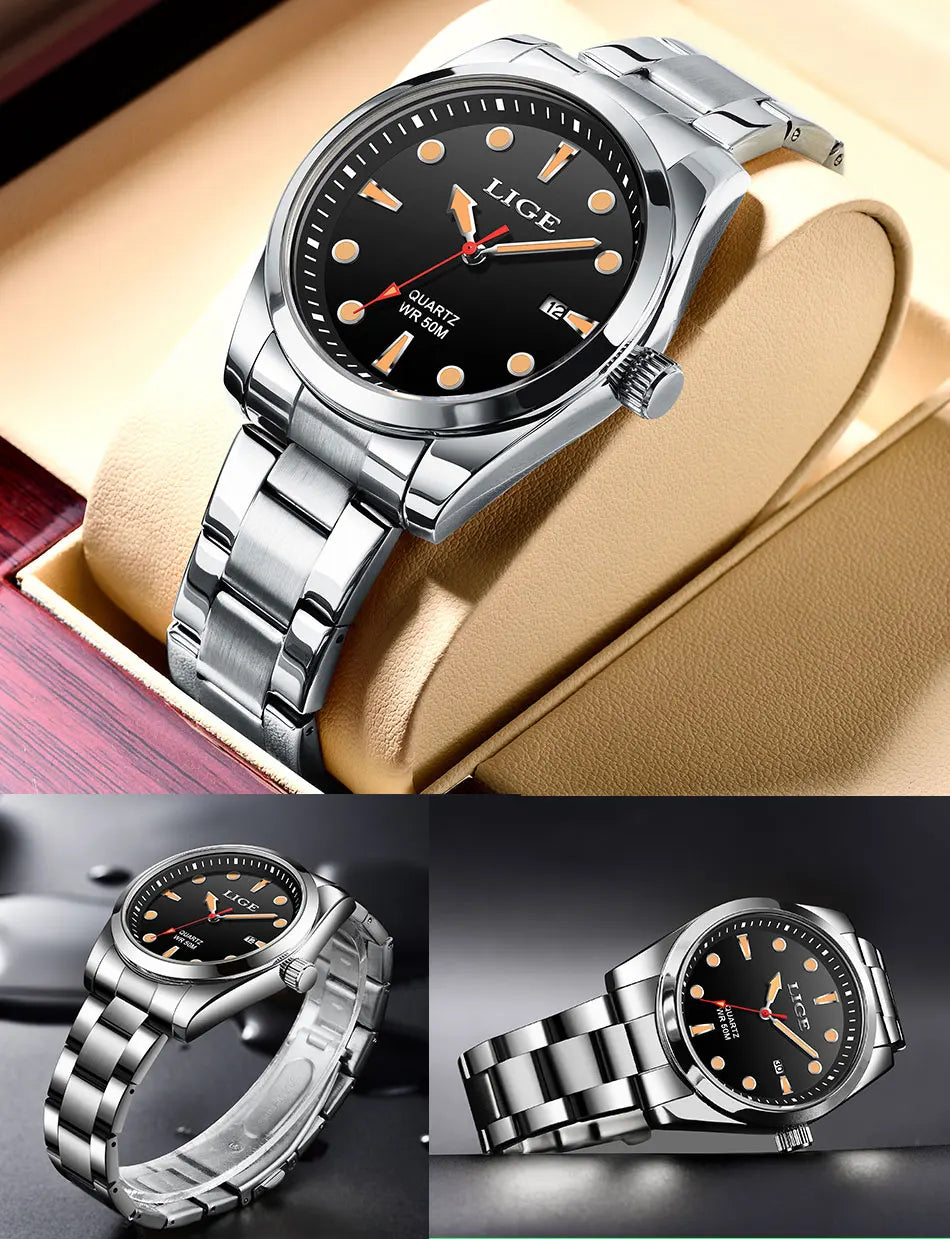 LIGE Business Waterproof Watch Men Fashion Military Sports Men's Quartz Wristwatches Top Brand Luxury Chronograph Montre Homme