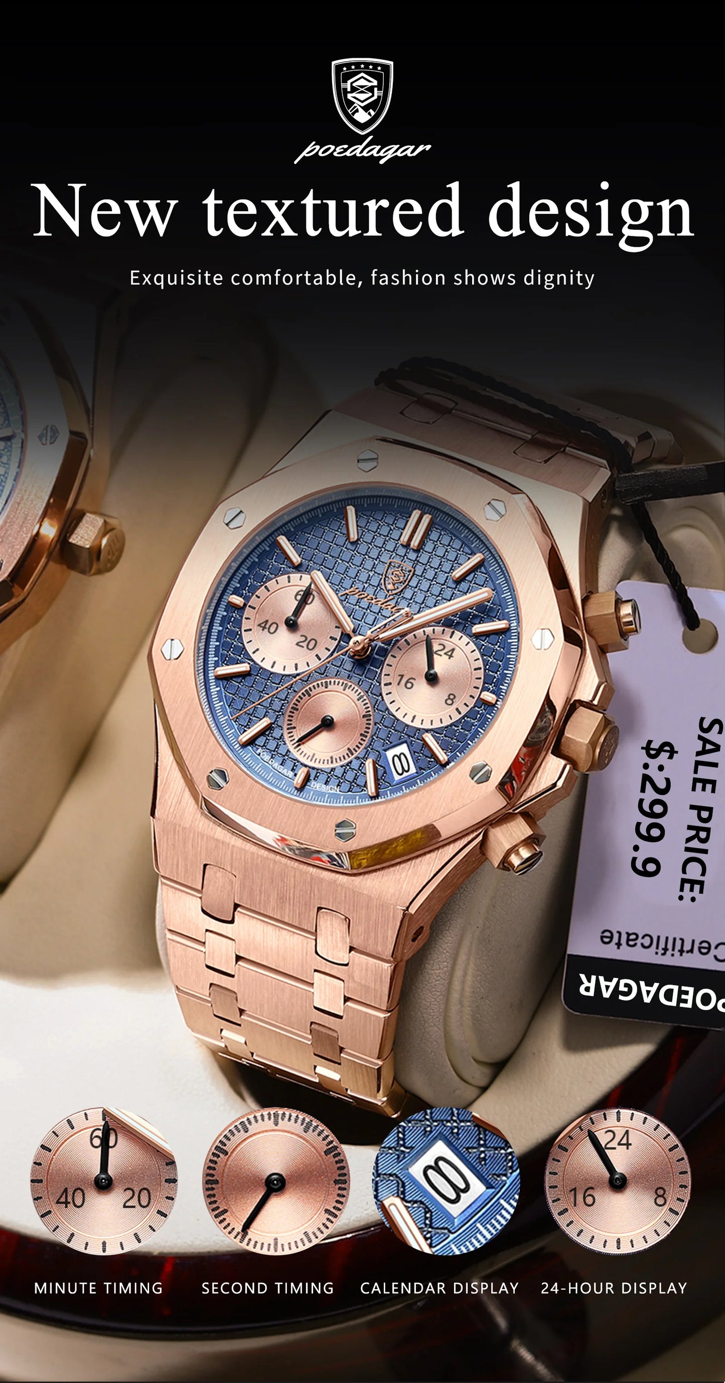 POEDAGAR Original Luxury Men's Watches Date Chronograph Stainless Steel Quartz Watch Waterproof Luminous Fashion Man Wristwatch