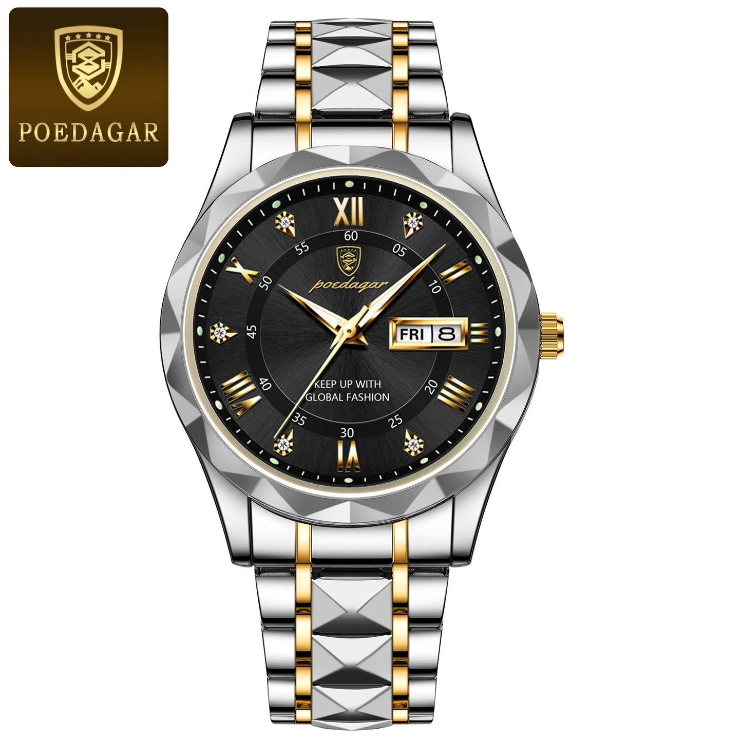 POEDAGAR Top Brand Luxury Men's Watches Waterproof Luminous Calendar Week Watch For Man Casual Stainless Steel Quartz Men Watch