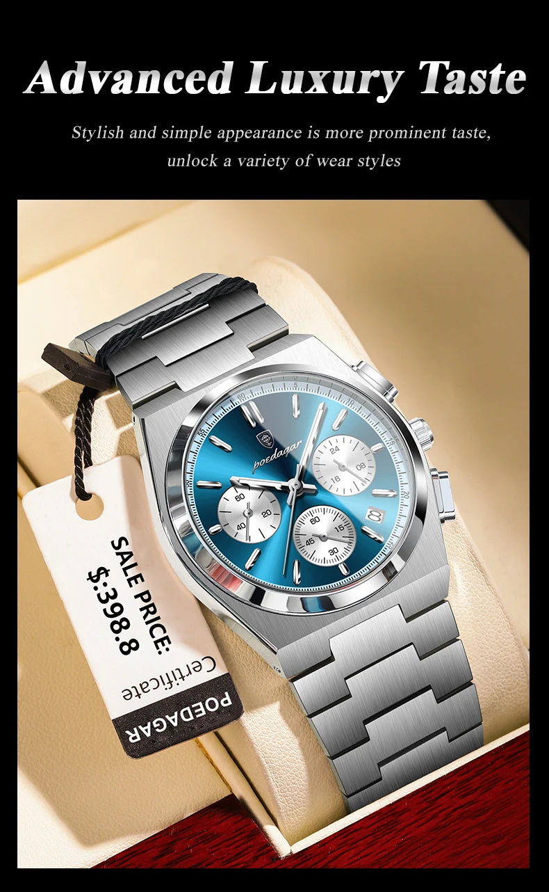 POEDAGAR Luxury Man Quartz Watch Waterproof Luminous Date Chronograph Watches For Men Stainless Steel Fashion Men's Watch Reloj