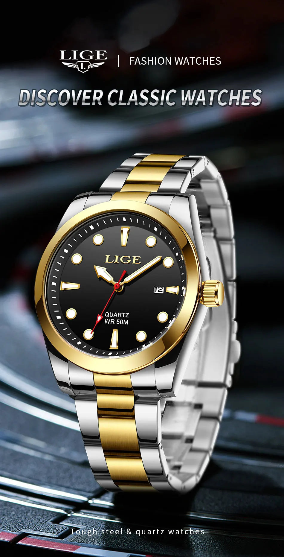 LIGE Business Waterproof Watch Men Fashion Military Sports Men's Quartz Wristwatches Top Brand Luxury Chronograph Montre Homme