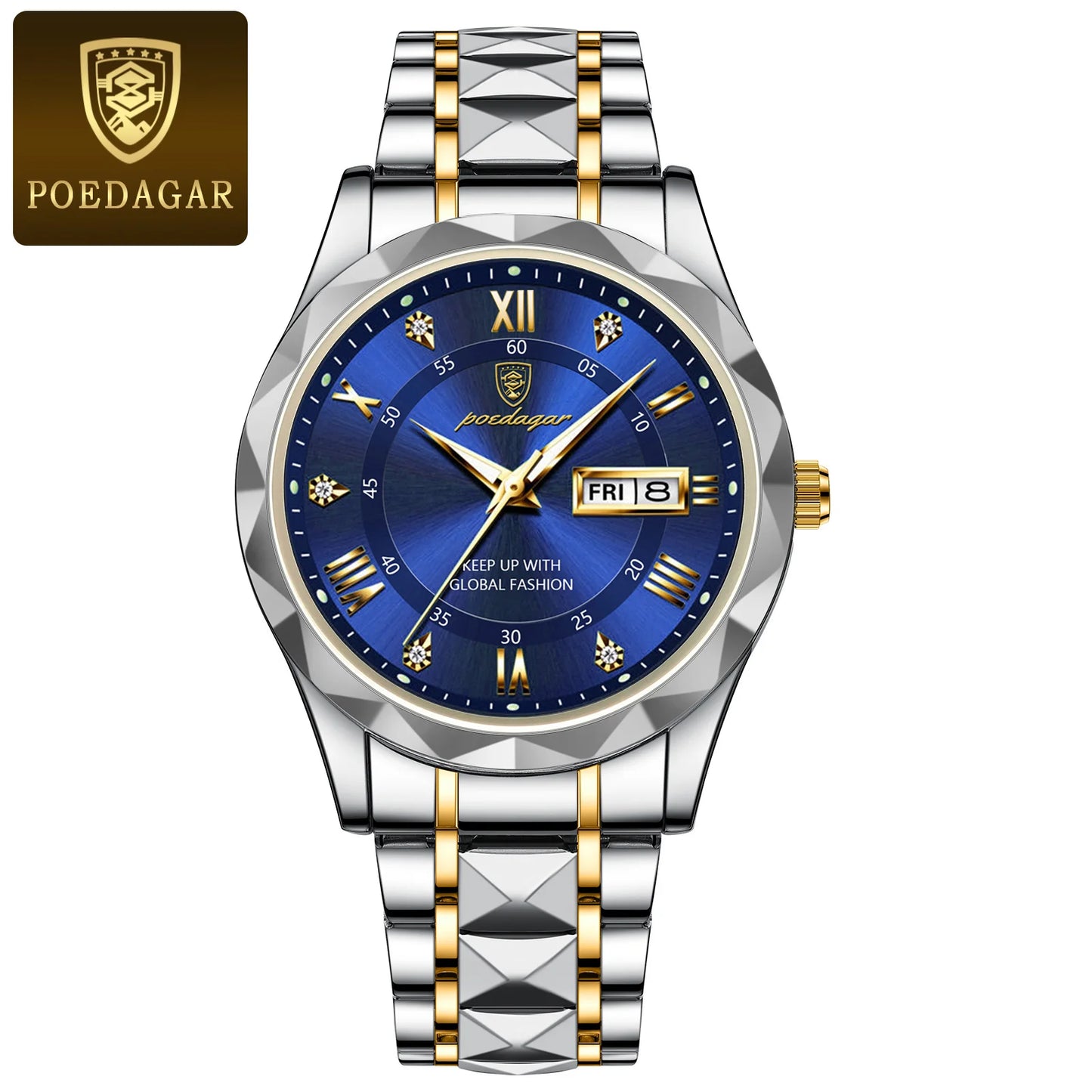 POEDAGAR Top Brand Luxury Men's Watches Waterproof Luminous Calendar Week Watch For Man Casual Stainless Steel Quartz Men Watch