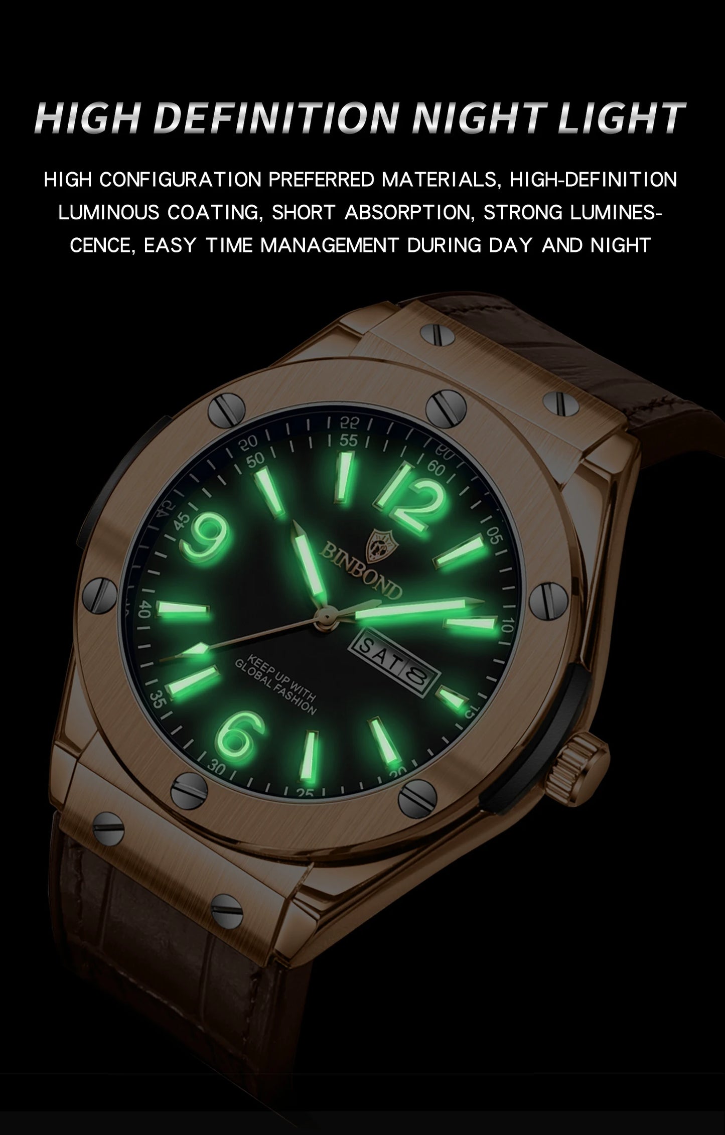 BINBOND New 225 Fashion Men's Quartz Watch Waterproof Luminous Calendar Versatile Casual Men's Quartz Watch 2025