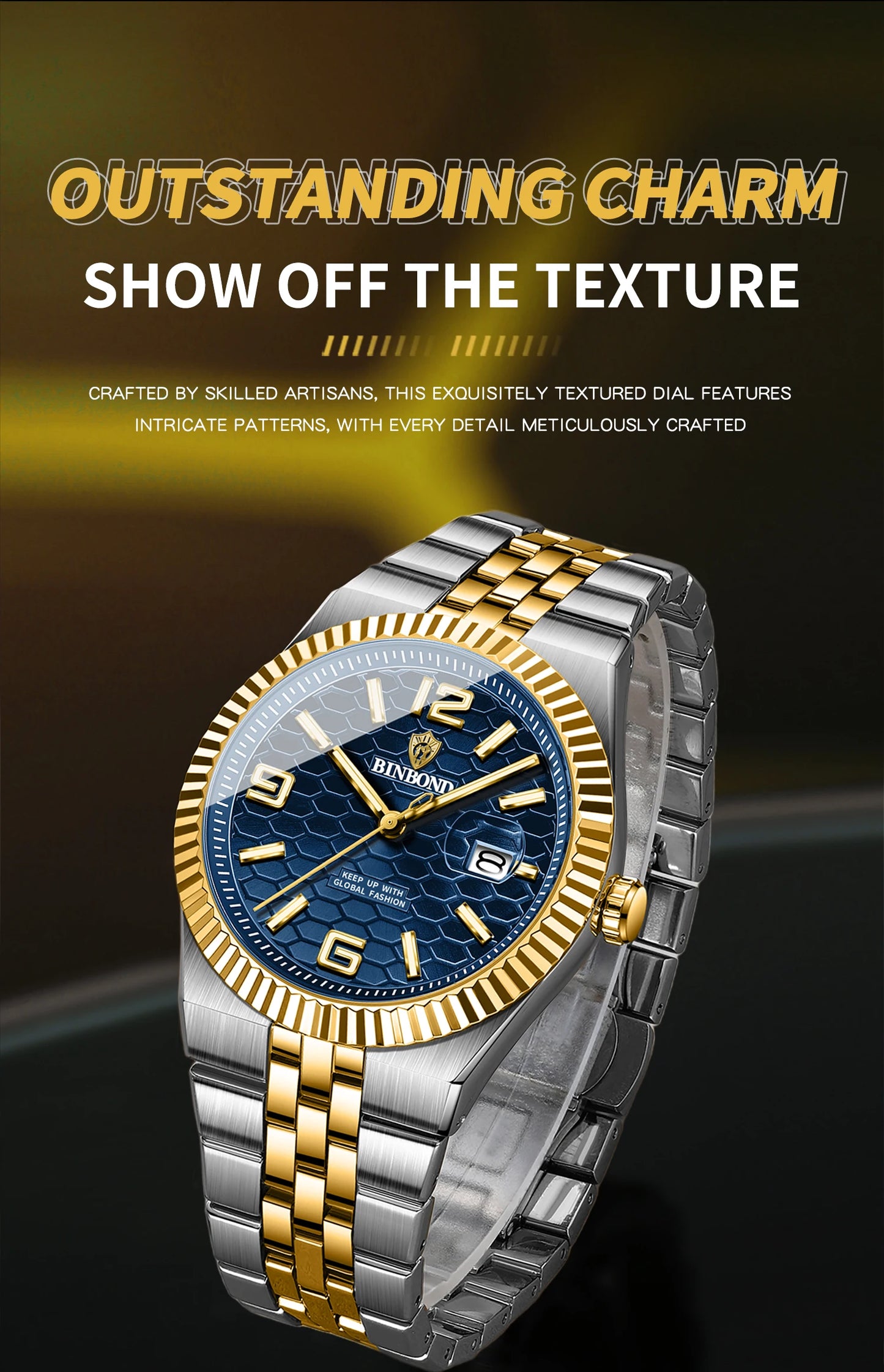 BINBOND Top Brand Luxury Men Quartz Watches Original Watch for Man Waterproof Luminous Date Week Stainless Steel Wristwatch Male