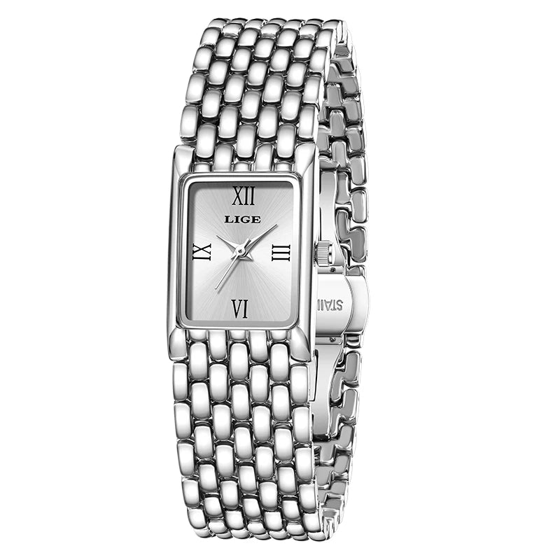 LIGE 2025 New Gold Women's Watch Luxury Quartz Watch Stainless Steel Bracelet Retro Fashion 30M Waterproof Watch for Women reloj