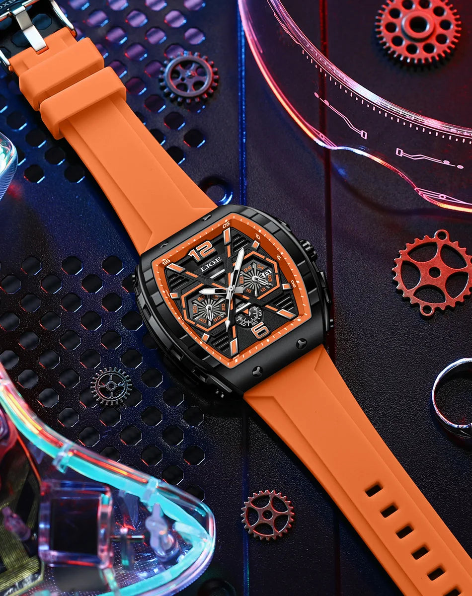LIGE Men Watch Fashion Luxury Waterproof Quartz Wristwatch Luminous Casual Sports Silicone Strap Clock Auto Date Man Watches+Box