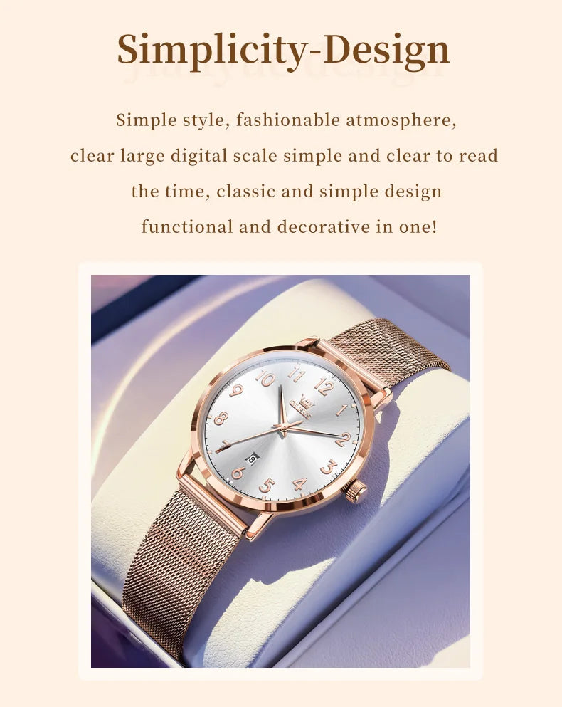 OLEVS New 5653 Women Watch Luxury Brand Quartz Watch Elegant Rose Gold Digital Waterproof Watch HD Simple Bracelet Women Watch