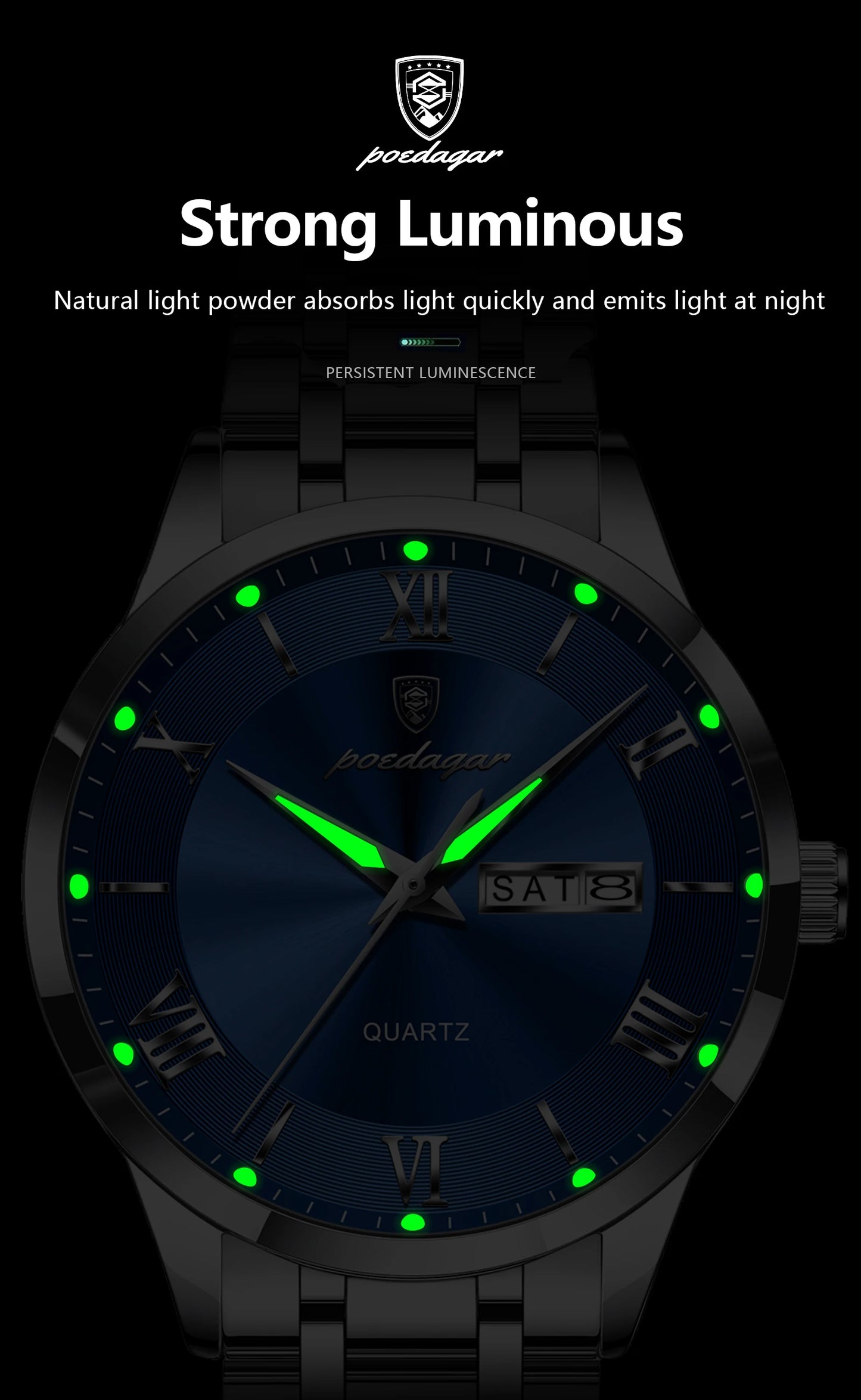 POEDAGAR Luxury Casual Watch For Man Date Week Waterproof Luminous Stainless Steel Men Watch Sport Quartz Men's Watches Male+Box