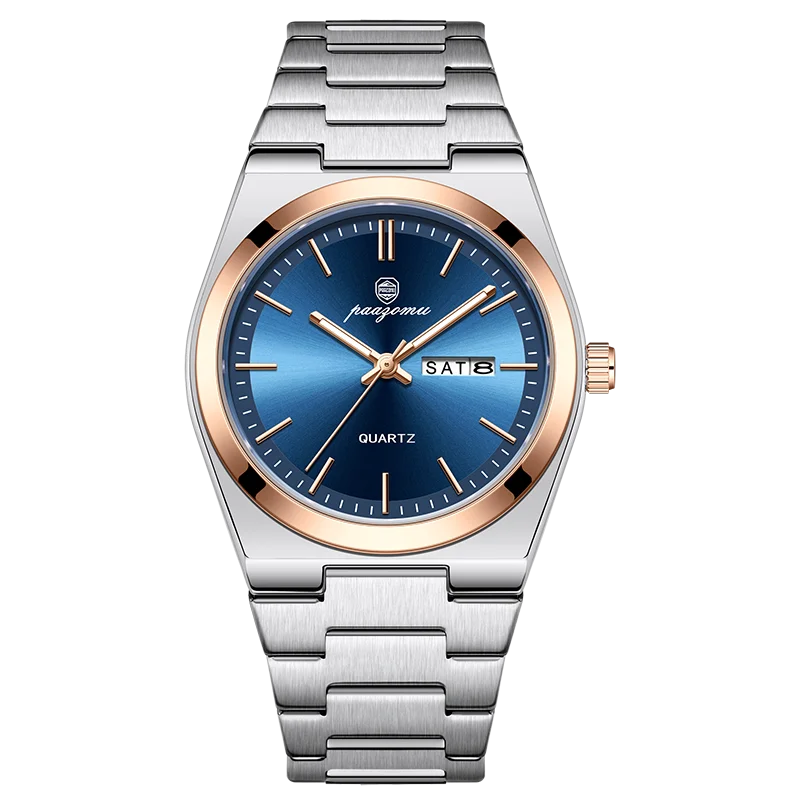 PENGAGAR Luxury Quartz Man Wristwatch Sport Men Watches Waterproof Luminous Date Week Stainless Steel Men's Watch Male Reloj+box