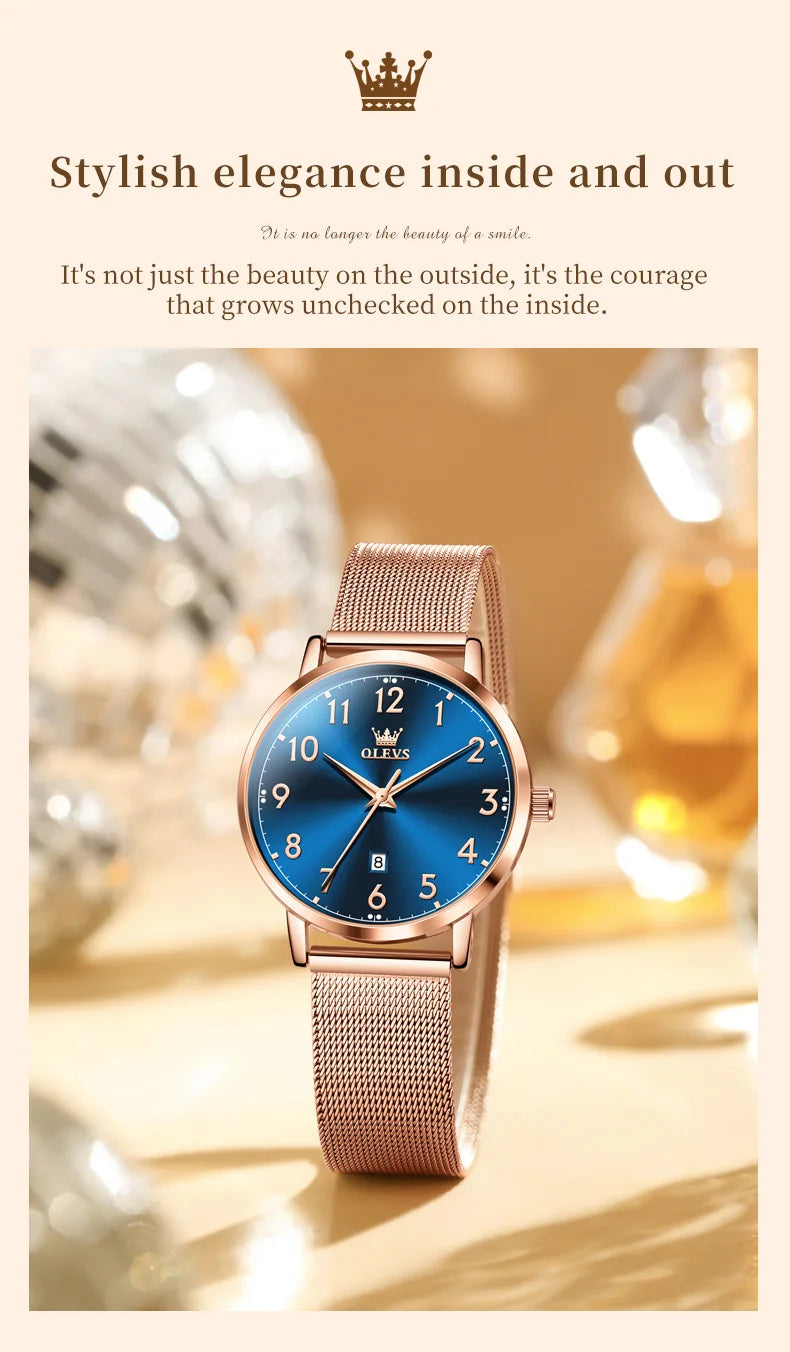 OLEVS New 5653 Women Watch Luxury Brand Quartz Watch Elegant Rose Gold Digital Waterproof Watch HD Simple Bracelet Women Watch