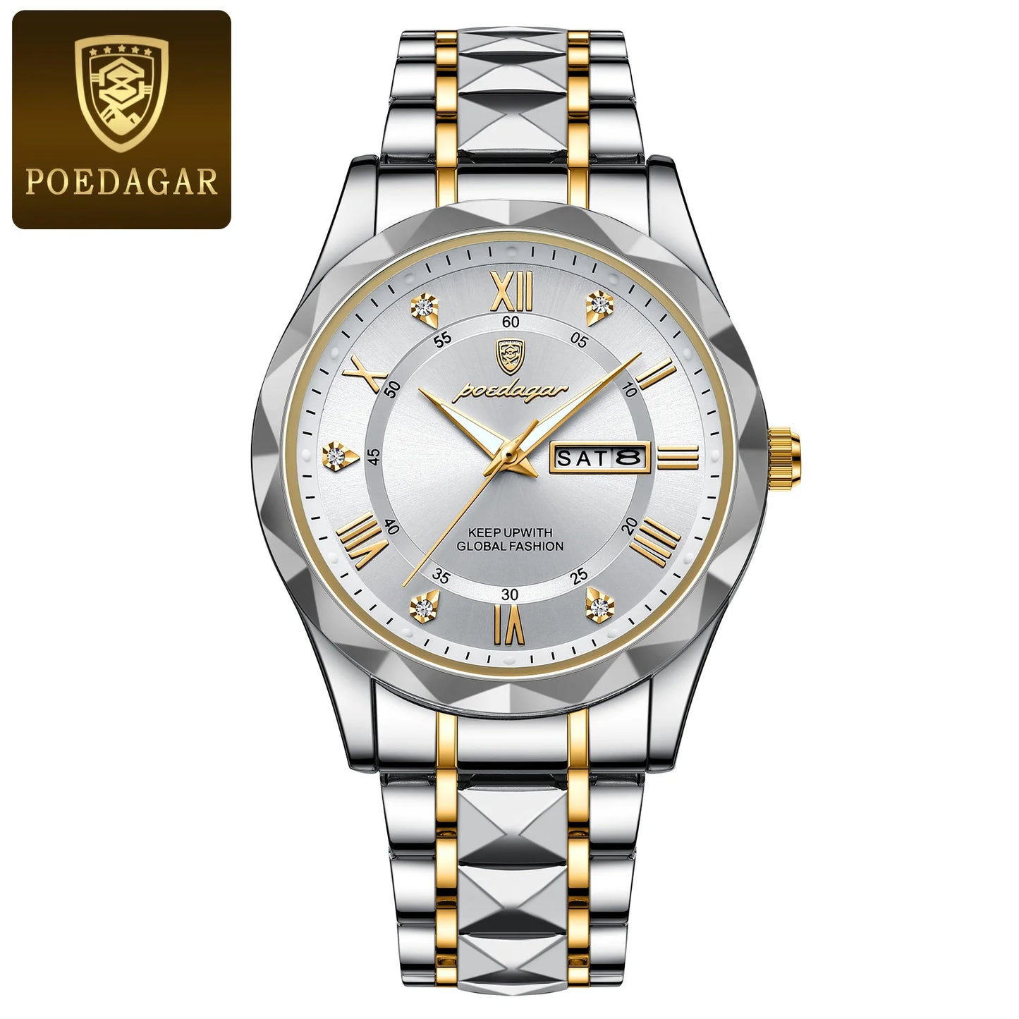 POEDAGAR Top Brand Luxury Men's Watches Waterproof Luminous Calendar Week Watch For Man Casual Stainless Steel Quartz Men Watch