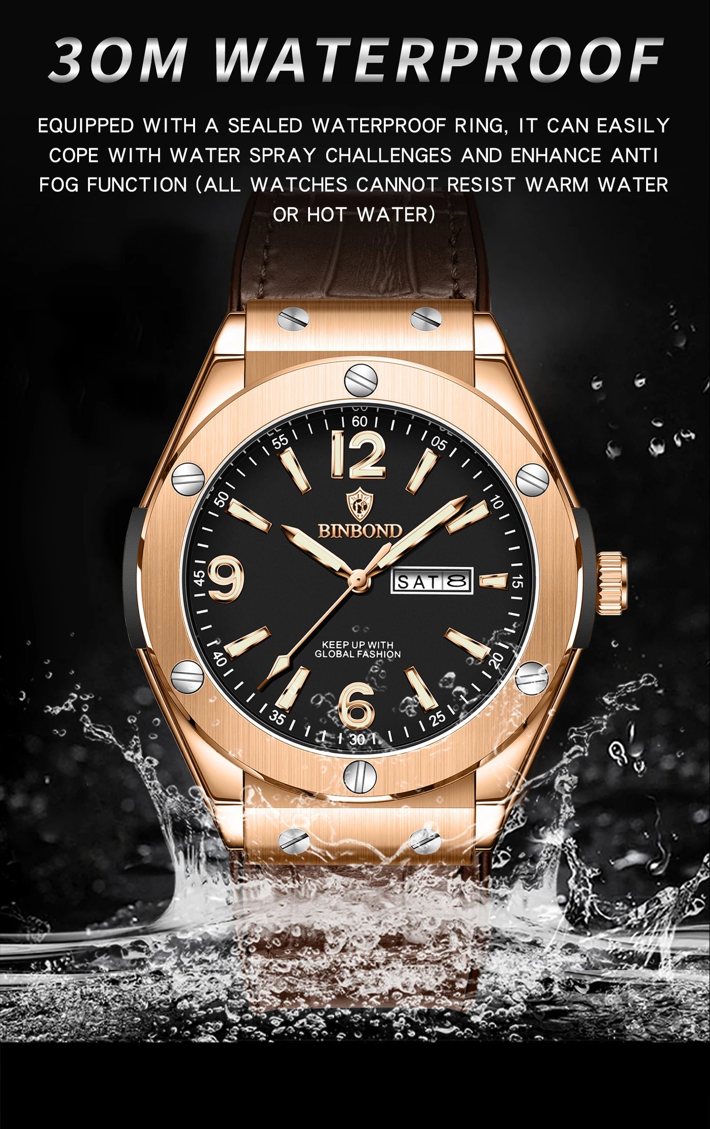 BINBOND New 225 Fashion Men's Quartz Watch Waterproof Luminous Calendar Versatile Casual Men's Quartz Watch 2025