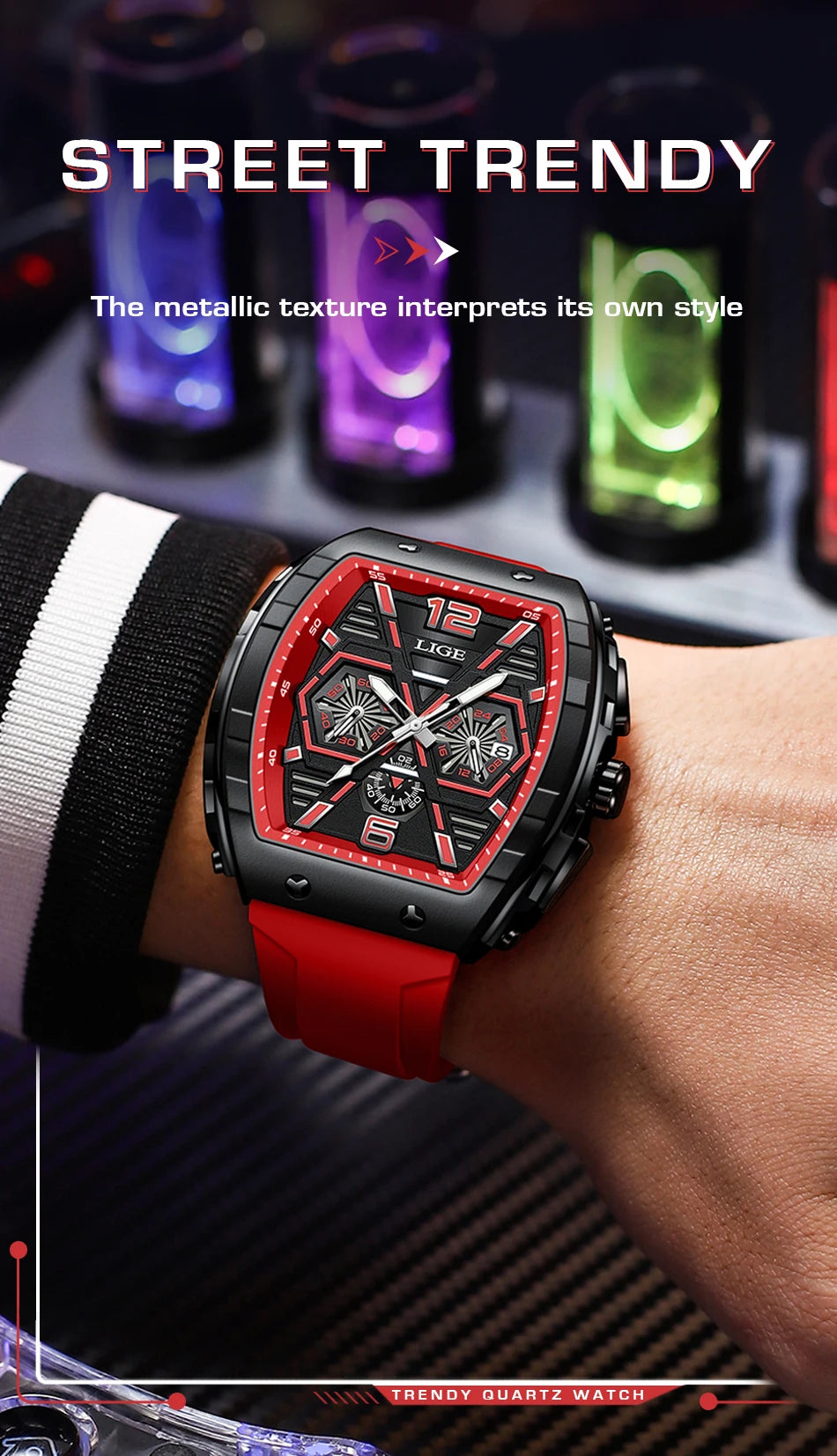 LIGE Men Watch Fashion Luxury Waterproof Quartz Wristwatch Luminous Casual Sports Silicone Strap Clock Auto Date Man Watches+Box