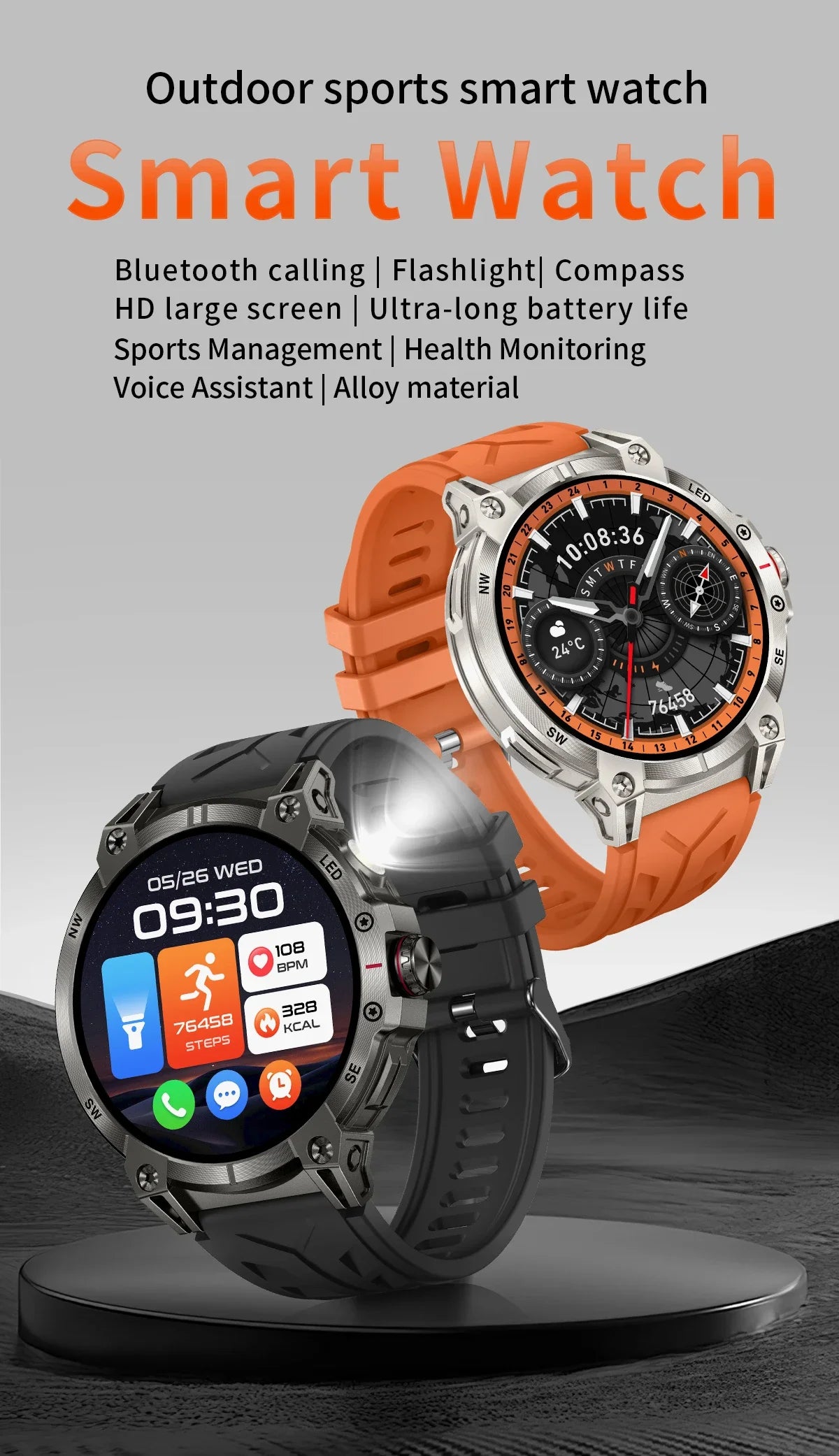 Xiaomi 760mAh Large Battery Outdoor Smart Watch Men 1.85 inch HD Screen GPS Compass Bluetooth Call IP68 Waterproof Smartwatch