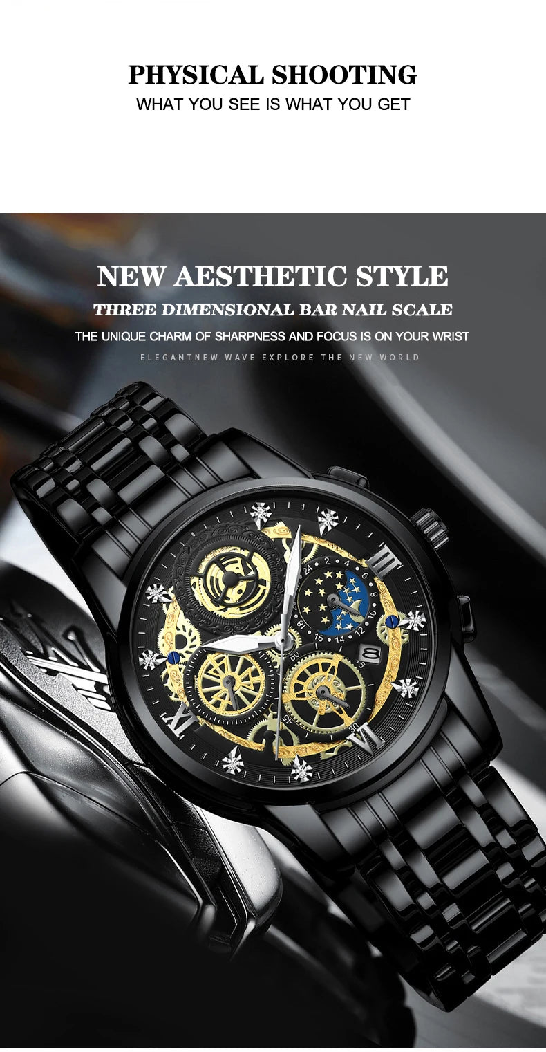 BINBOND B4010 Fashion Casual Quartz Men Watch Stainless Steel Strap Luxury Dial Luminous 30M Waterproof Business Men Wristwatch
