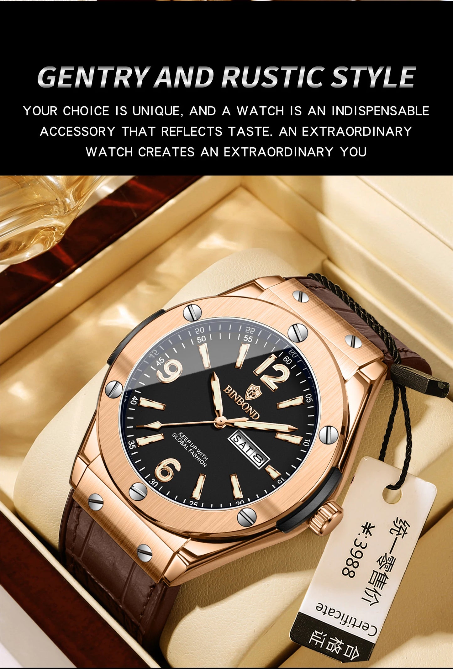 BINBOND New 225 Fashion Men's Quartz Watch Waterproof Luminous Calendar Versatile Casual Men's Quartz Watch 2025